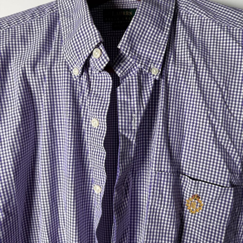 Ralph Lauren Mens Purple/White Check Short Sleeve Button Down Shirt XXL